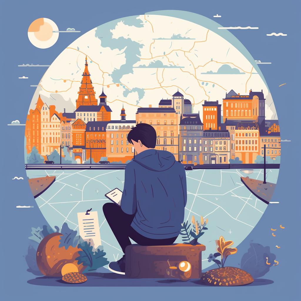 Individual contemplating lifestyle needs with a European city map in the background