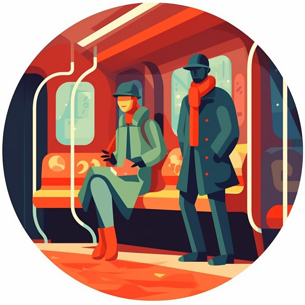 Passengers riding in a subway car